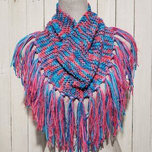 NEW Cowl Scarf Hand Knitted Turquoise Blue Pink Boho Coastal Whimsy Festival
